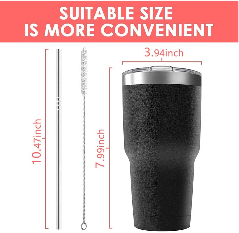Deitybless 30oz Stainless Steel Travel Mug with Lid, 6 Pack Double Wall Vacuum Insulated Bulk Tumbler with 6 Straws, Powder Coated Coffee Cup Suitable for Vehicle Cup Holders(Black) - Image 4